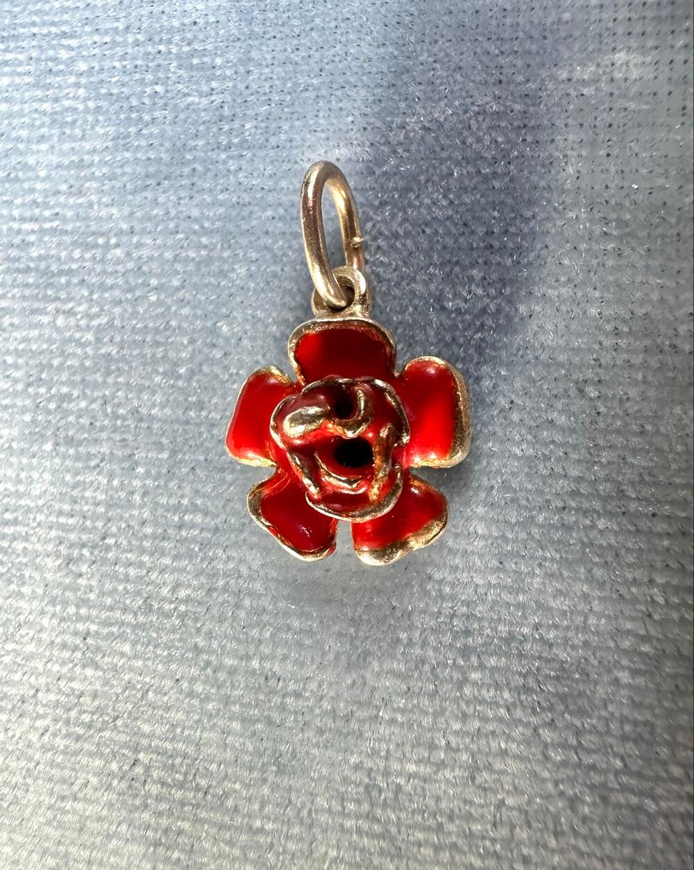 Vintage 925 Sterling Silver Red Enamel Rose Flower Charm Pendant
